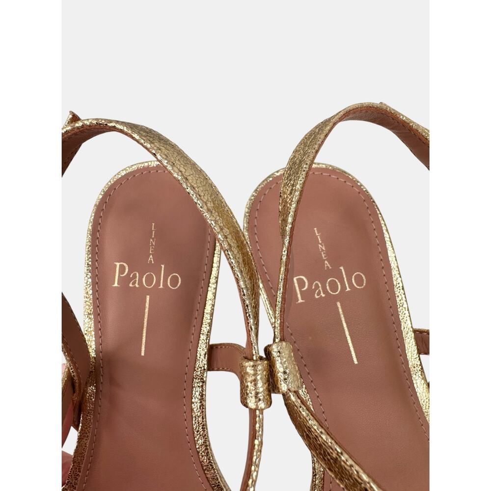 Linea Paolo Cannes-L Strappy Kitten Heel Sandal Gold Crinkle Metallic Leather 7M - Picture 8 of 15